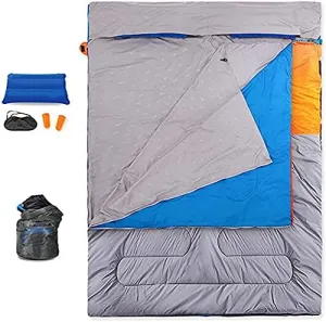 Double Sleeping Bag Adult for Camping, 3 Season 0~20Converts into 2 Single Sleeping Bags 145X190cm with Sleeping Bag Liners,3.7kg
