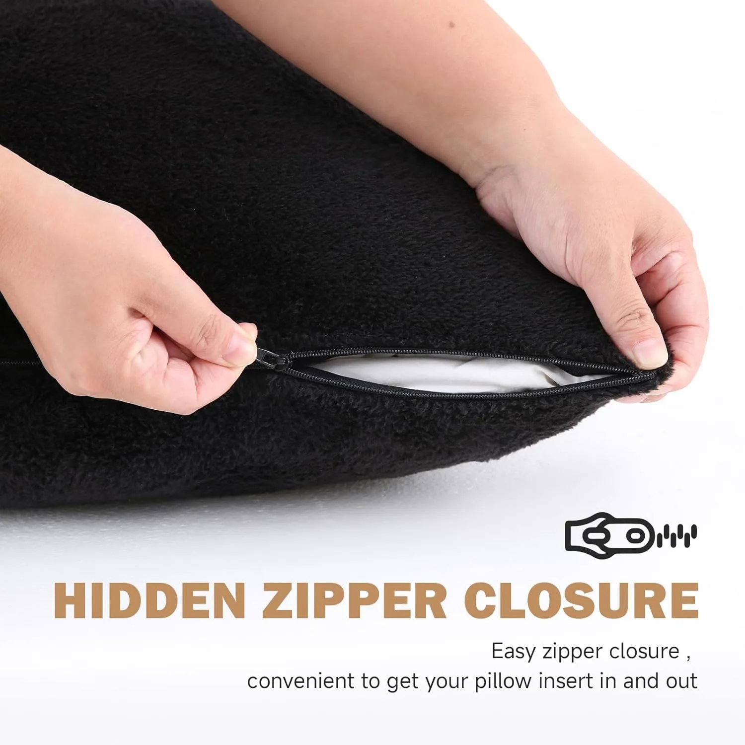 DOWNCOOL Large Body Pillow Insert with Faux Fur Cover - Fluffy Long Bed Pillow for Sleeping - Breathable Full Body Pillow for Adults - 20x54 inch (Black, with Cover)