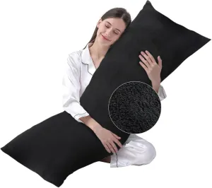 DOWNCOOL Large Body Pillow Insert with Faux Fur Cover - Fluffy Long Bed Pillow for Sleeping - Breathable Full Body Pillow for Adults - 20x54 inch (Black, with Cover)