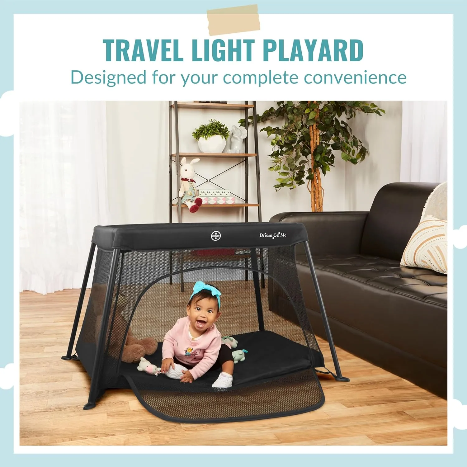 Dream On Me Travel Light Playard with Mesh Zipper Door and Holly 3” Fiber Mini Crib Mattress