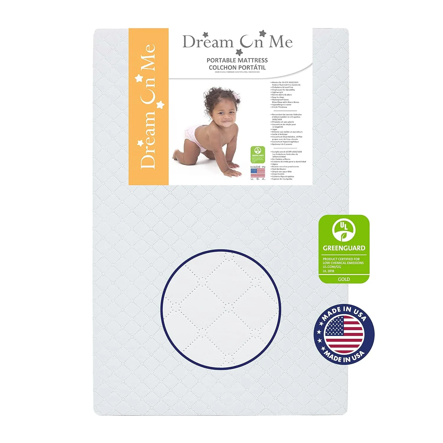 Dream On Me Travel Light Playard with Mesh Zipper Door and Holly 3” Fiber Mini Crib Mattress