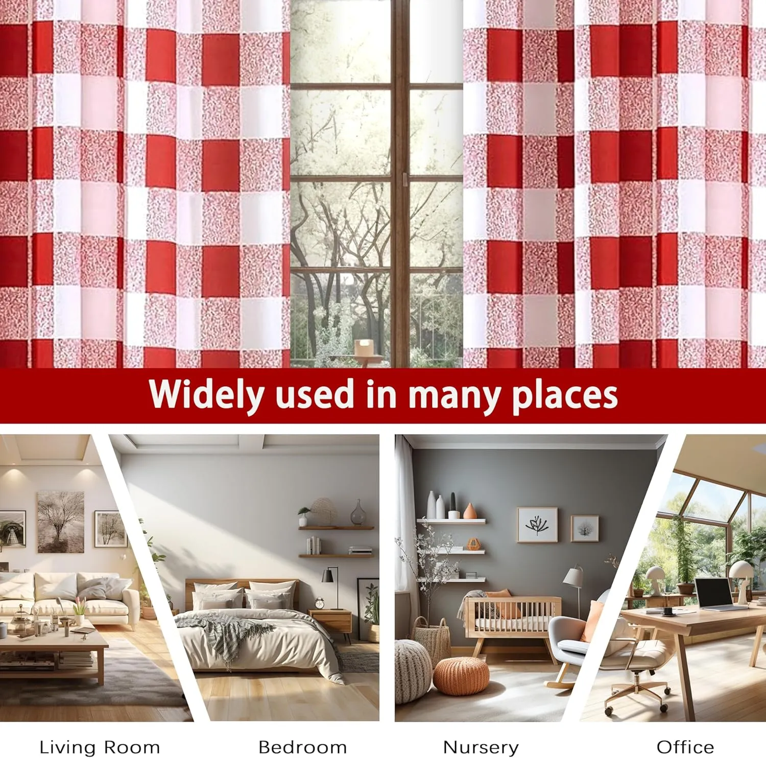 DriftAway Buffalo Plaid Check Curtains Blackout Room Darkening Thermal Insulated Red and White Buffalo Checkered Window Drapes for Farmhouse Bedroom Living Room Grommet Curtain 2 Panels 84 Inch Long