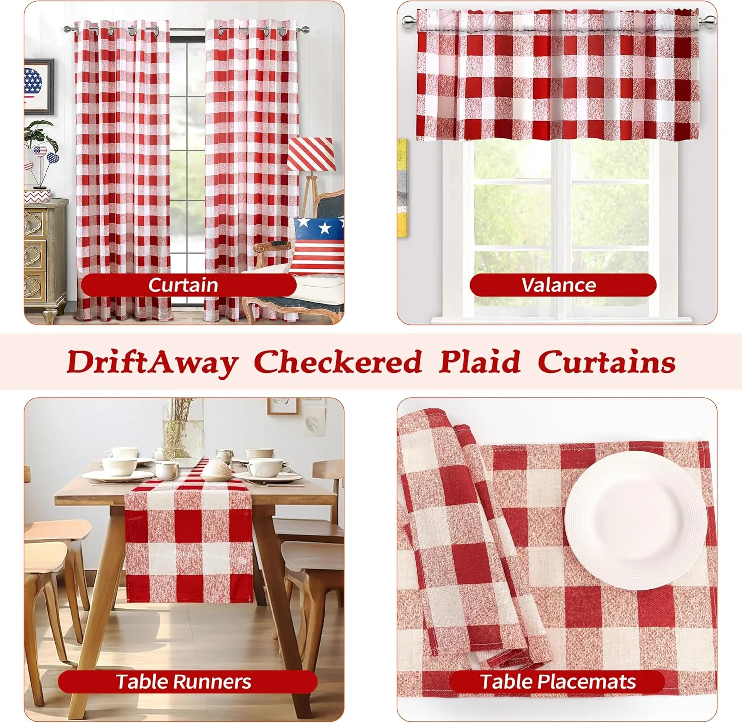 DriftAway Buffalo Plaid Check Curtains Blackout Room Darkening Thermal Insulated Red and White Buffalo Checkered Window Drapes for Farmhouse Bedroom Living Room Grommet Curtain 2 Panels 84 Inch Long