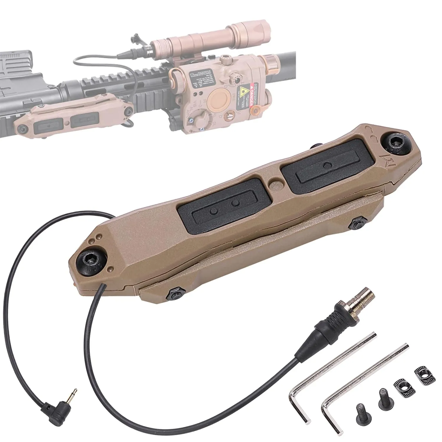 Dual Remote Flashlight Pressure Switch Tactical Light Switch Augmented Tape Switch with Tactical Light Plug and 2.5mm Plug Compatible with M300 M600 PEQ15 Series Tactical Lights