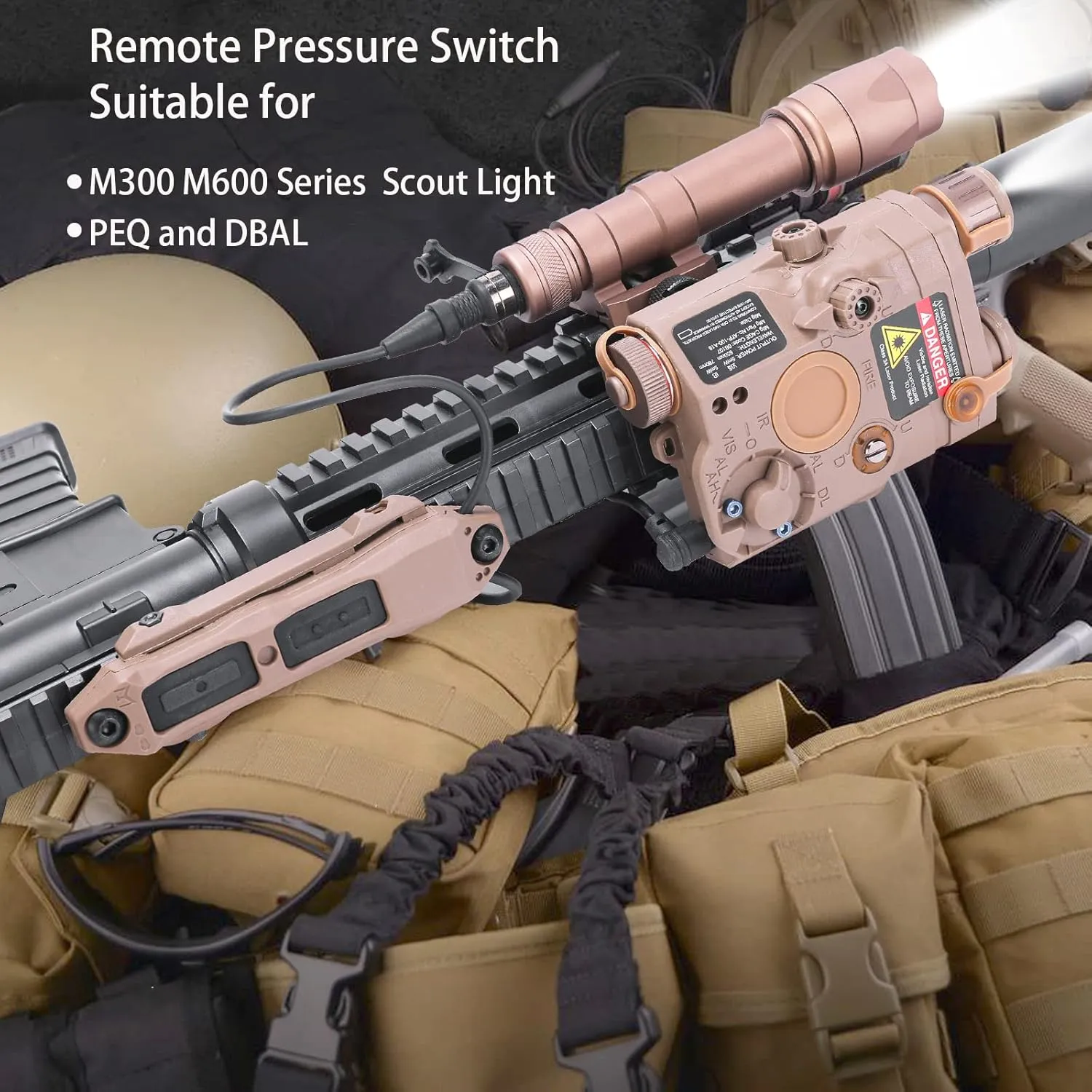 Dual Remote Flashlight Pressure Switch Tactical Light Switch Augmented Tape Switch with Tactical Light Plug and 2.5mm Plug Compatible with M300 M600 PEQ15 Series Tactical Lights