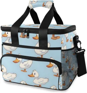 Duck Farm Animal Blue Cooler Bag Insulated Cooler Soft Sided Cooler 24 Can Portable Picnic Bag Large Leakproof Lunch Bag Box for Beach Grocery Camping Travel Car Men Women