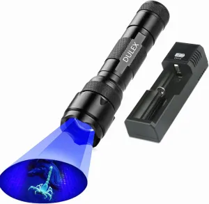 DULEX UV Blacklight Flashlight, High Power LED Flashlight Black Lights, Rechargeable Uv Light Flashlight for Curing UV Glue, Leak Detector, Pet Urine Stain (365nm)