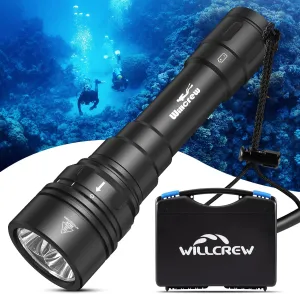 DX150 15000 Lumen Dive Lights Professional Scuba Diving Flashlight, Waterproof Underwater Rechargeable Dive Torch 4 Light Modes with Charger and Toolbox