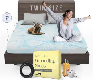 Earth and Moon Grounding Sheets Twin 39x75x15in (White), 94% Organic Cotton Fitted Sheet with 6% Conductive Silver Fiber for Sleeping and Stress Reduction, Complete Grounded Bed Kit with Outlet Tester