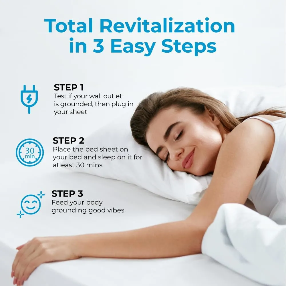Earth and Moon Grounding Sheets Twin 39x75x15in (White), 94% Organic Cotton Fitted Sheet with 6% Conductive Silver Fiber for Sleeping and Stress Reduction, Complete Grounded Bed Kit with Outlet Tester