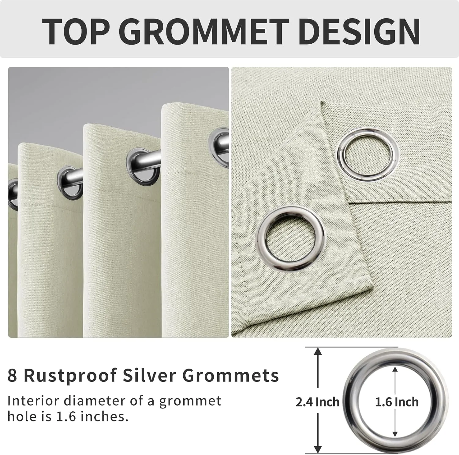 Easy-Going Linen Look Blackout Curtain 84 Inch Length Grommet Window Curtain Drapes for Bedroom, Living Room Thermal Insulated Room Darkening (Set of 2 Panels, Beige)