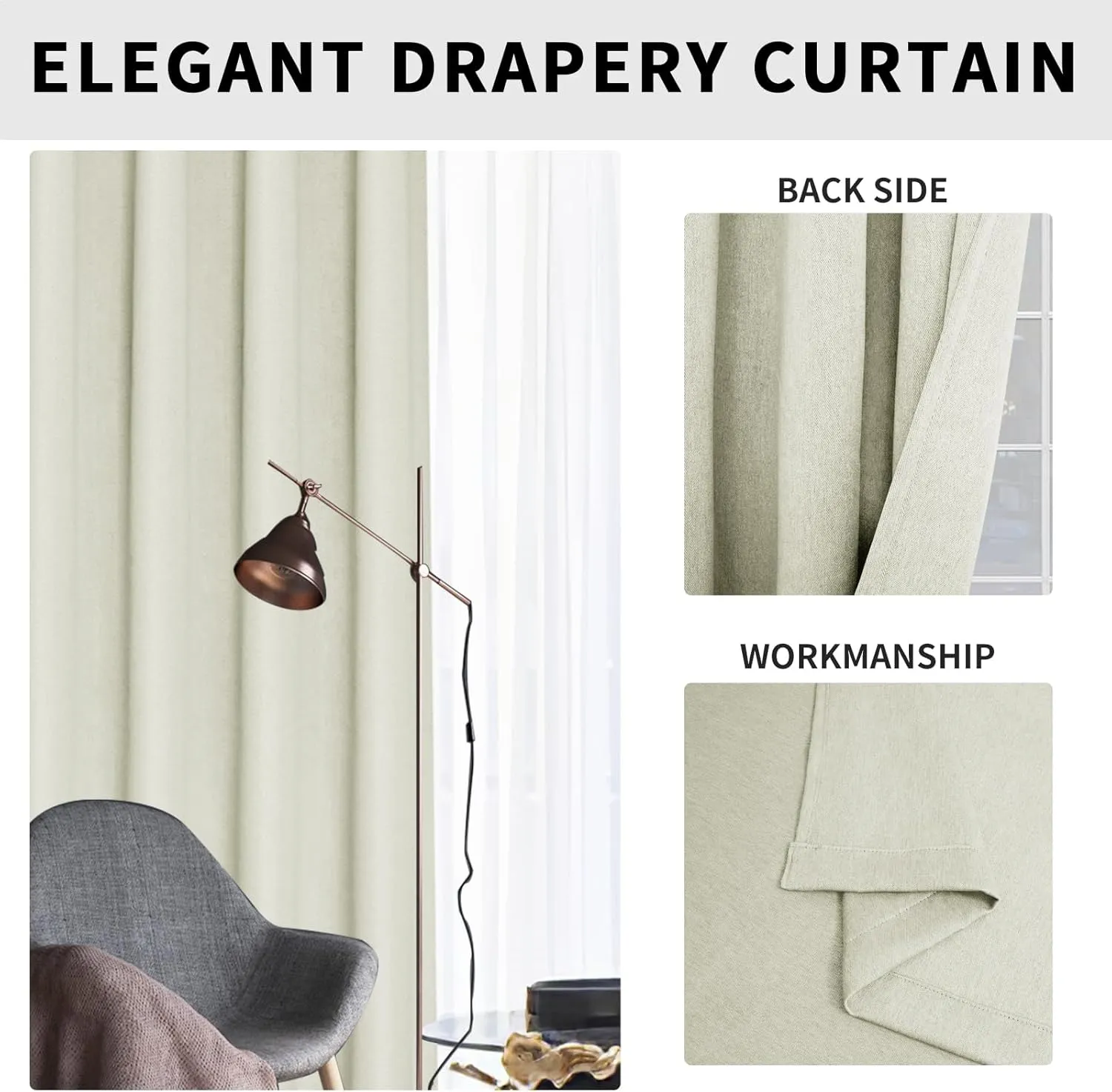 Easy-Going Linen Look Blackout Curtain 84 Inch Length Grommet Window Curtain Drapes for Bedroom, Living Room Thermal Insulated Room Darkening (Set of 2 Panels, Beige)