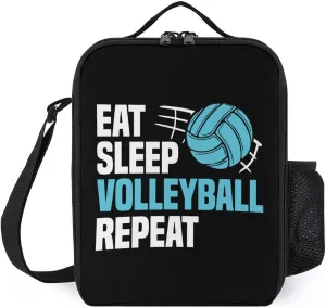 Eat Sleep Volleyball Repeat Insulated Lunch Bag Portable Lunch Box Lunch Tote Bag with Shoulder Strap for Work Travel
