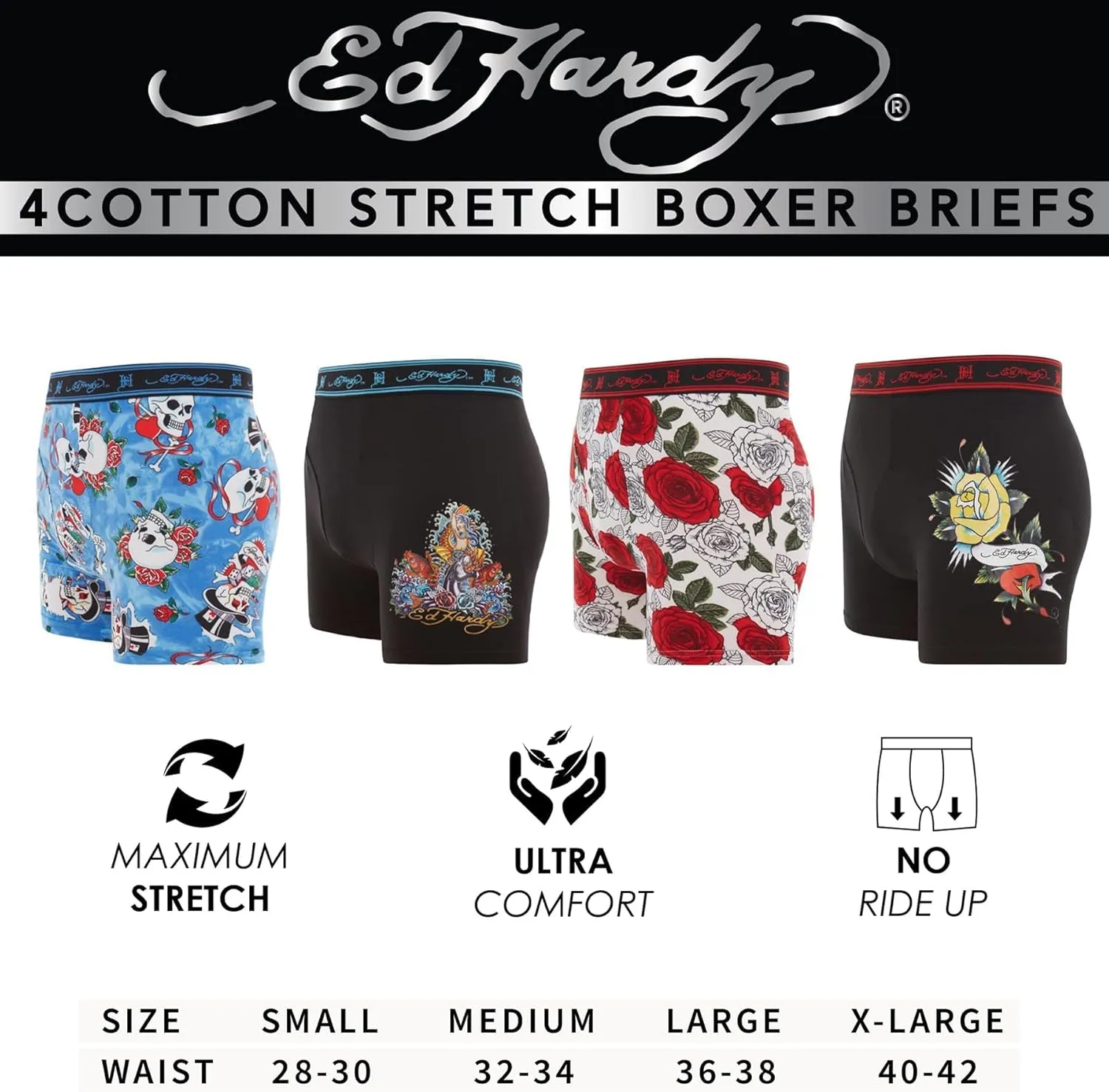 ED HARDY Mens Boxer Briefs Active Stretch Breathable Underwear, Comfortable Gym Boxer Briefs- Multipack