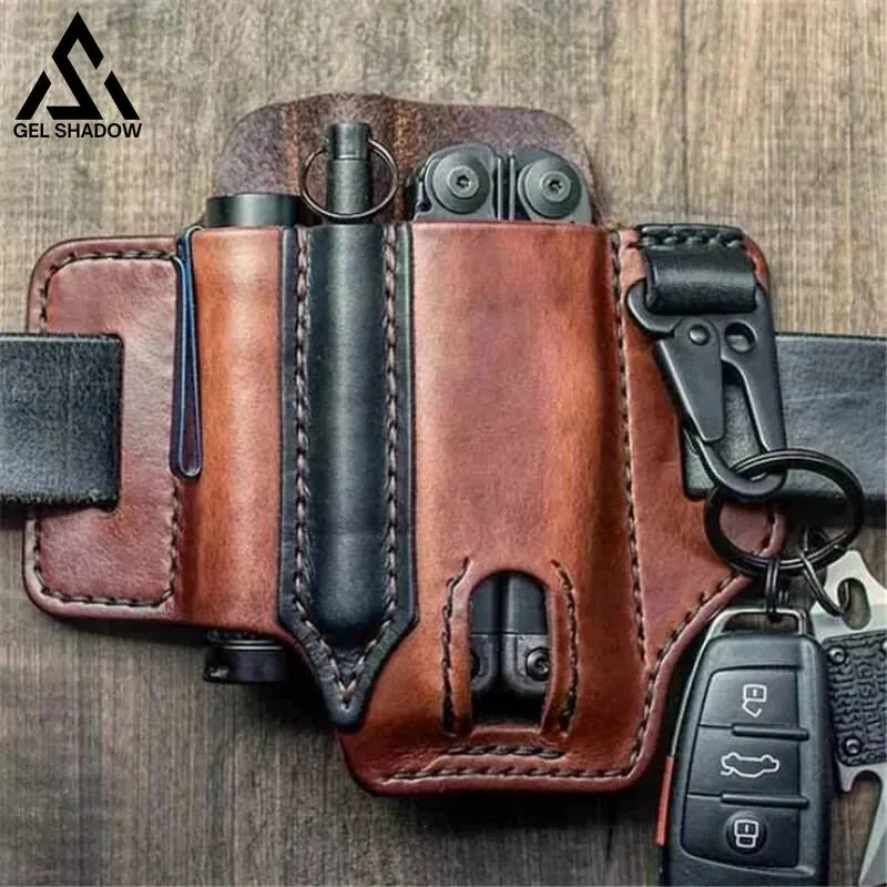 EDC Pocket Tactical Leather Sheath for Knifes Pen Flashlight Keys