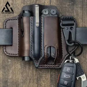 EDC Pocket Tactical Leather Sheath for Knifes Pen Flashlight Keys