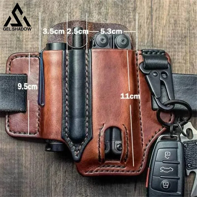 EDC Pocket Tactical Leather Sheath for Knifes Pen Flashlight Keys