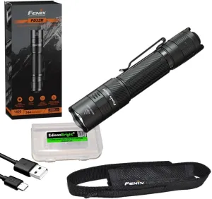 EdisonBright Fenix PD32R 1400 Lumen Rechargeable LED Impact Resistance Battery Compartment Tactical Flashlight with EBR Accessory Box