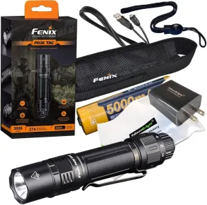 EdisonBright Fenix PD36 TAC 3000 Lumen LED Tactical Flashlight, Holster and Battery USB Charging Adapter
