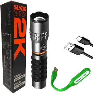 EdisonBright NEBO Slyde King 2K 2000 Lumen Flashlight / 500 Lumen worklight 2-in-1 Rechargeable high Power LED Flashlight WLT-1003 USB Powered LED Reading Light Bundle