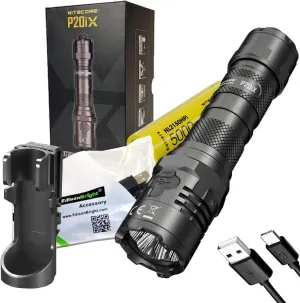 EdisonBright Nitecore P20iX 4000 Lumen USB Rechargeable Professional Tactical Flashlight, Battery Charging Cable