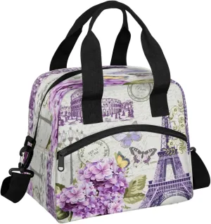 Eiffel Tower Insulated Lunch Bag for Women Men Reusable Lunch Box Cooler Tote Bag One Shoulder Portable Meal Bag Paris Theme Lunchbox for Work Picnic Beach