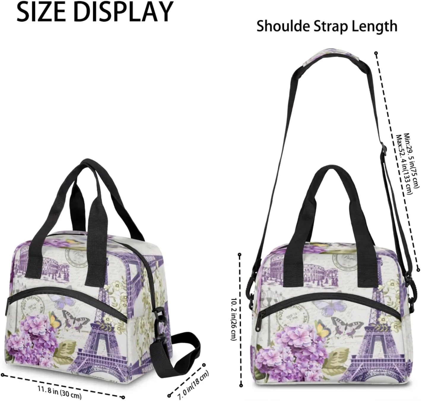 Eiffel Tower Insulated Lunch Bag for Women Men Reusable Lunch Box Cooler Tote Bag One Shoulder Portable Meal Bag Paris Theme Lunchbox for Work Picnic Beach