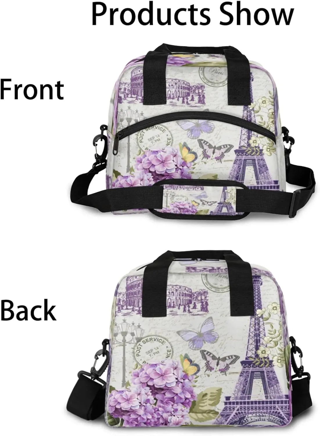 Eiffel Tower Insulated Lunch Bag for Women Men Reusable Lunch Box Cooler Tote Bag One Shoulder Portable Meal Bag Paris Theme Lunchbox for Work Picnic Beach