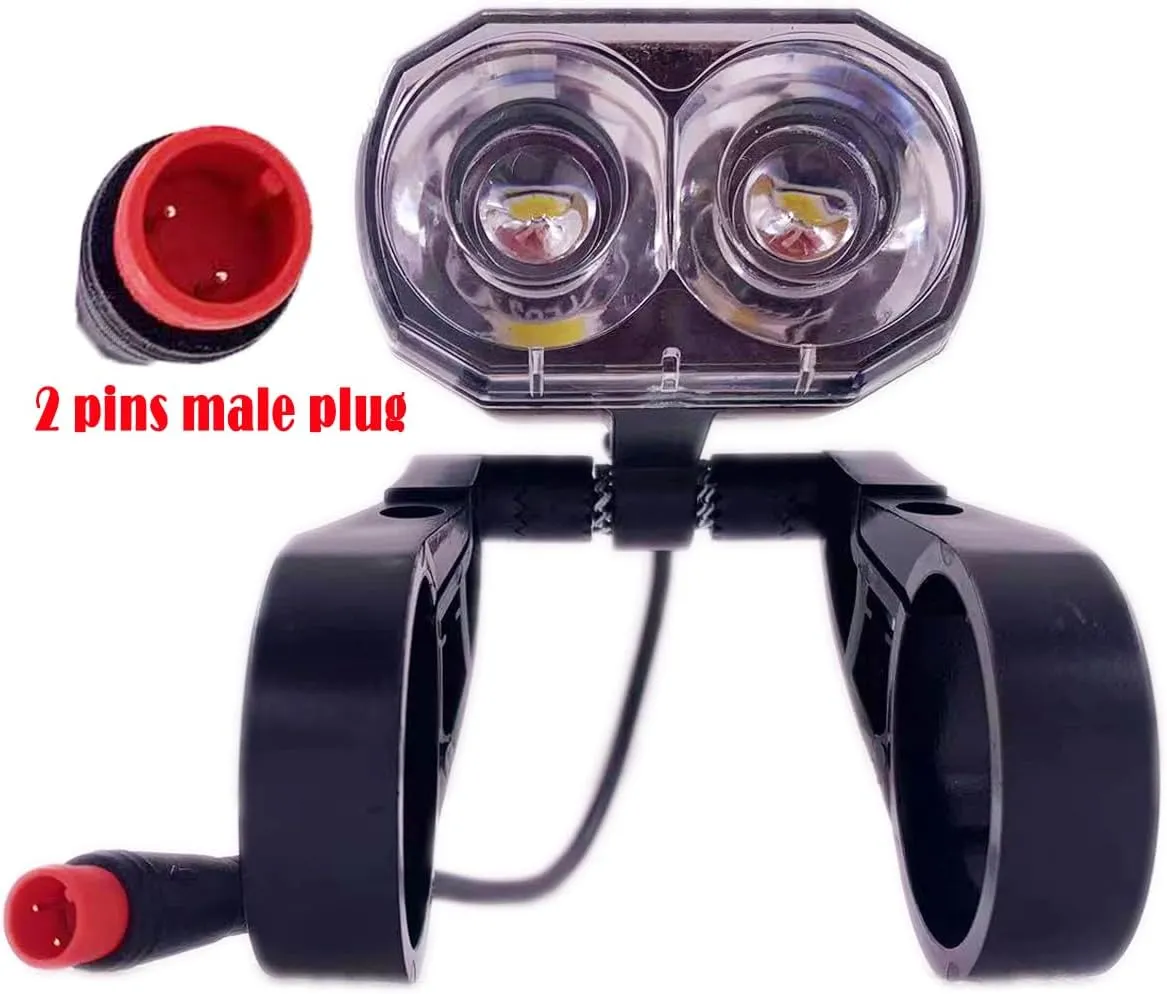 Electric Bike Headlight for Night Riding LED Front Light Suitable for 24V 36V 48V 60V Battery Controller Waterproof Headlight for E-Bikes with 2 Pins Male/Female Plug
