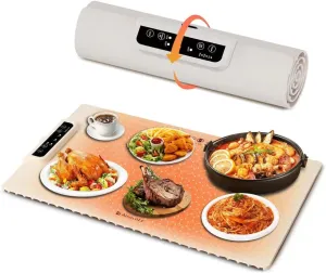 Electric Warming Tray - Full Surface Heating Food Warmer Mat with 3 Temperature Settings, Rollable & Portable, Auto Shut-Off - Silicone Food Heat Pads for Gatherings,Parties,Everyday Use