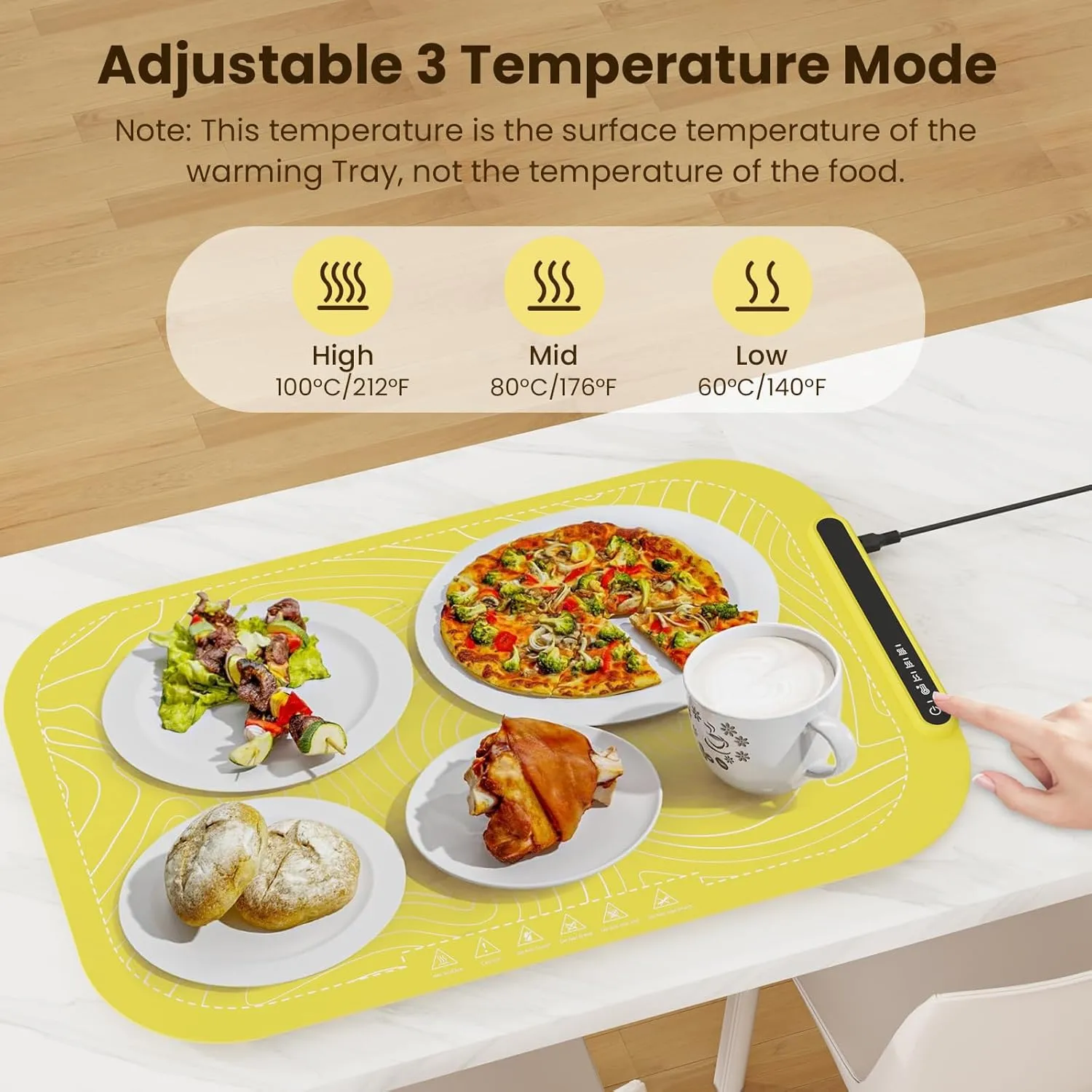 Electric Warming Tray - Rollable & Portable Food Warmer, Full Surface Heating Mat, Yellow
