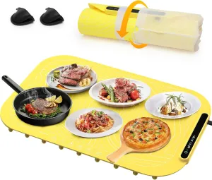 Electric Warming Tray - Rollable & Portable Food Warmer, Full Surface Heating Mat, Yellow