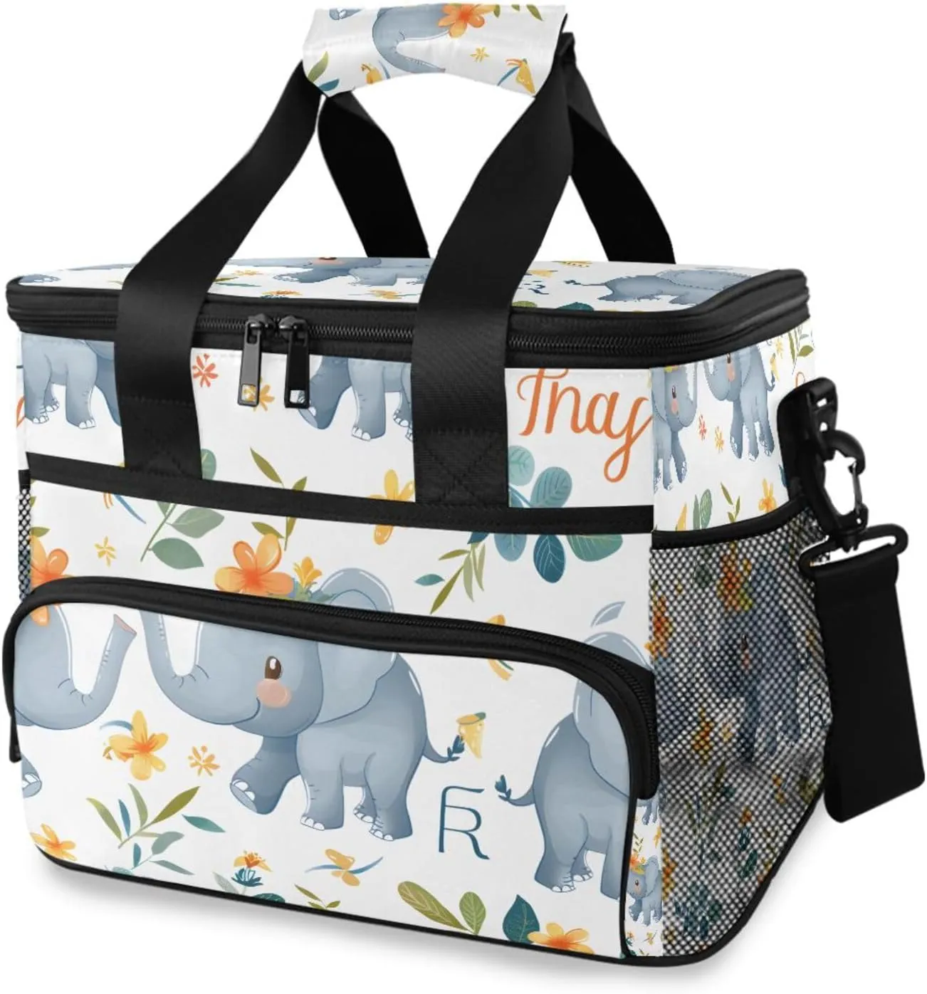 Elephant Flower Forest Animal Cooler Bag Insulated Cooler Soft Sided Cooler 24 Can Portable Picnic Bag Large Leakproof Lunch Bag Box for Beach Grocery Camping Travel Car Men Women