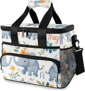Elephant Flower Forest Animal Cooler Bag Insulated Cooler Soft Sided Cooler 24 Can Portable Picnic Bag Large Leakproof Lunch Bag Box for Beach Grocery Camping Travel Car Men Women
