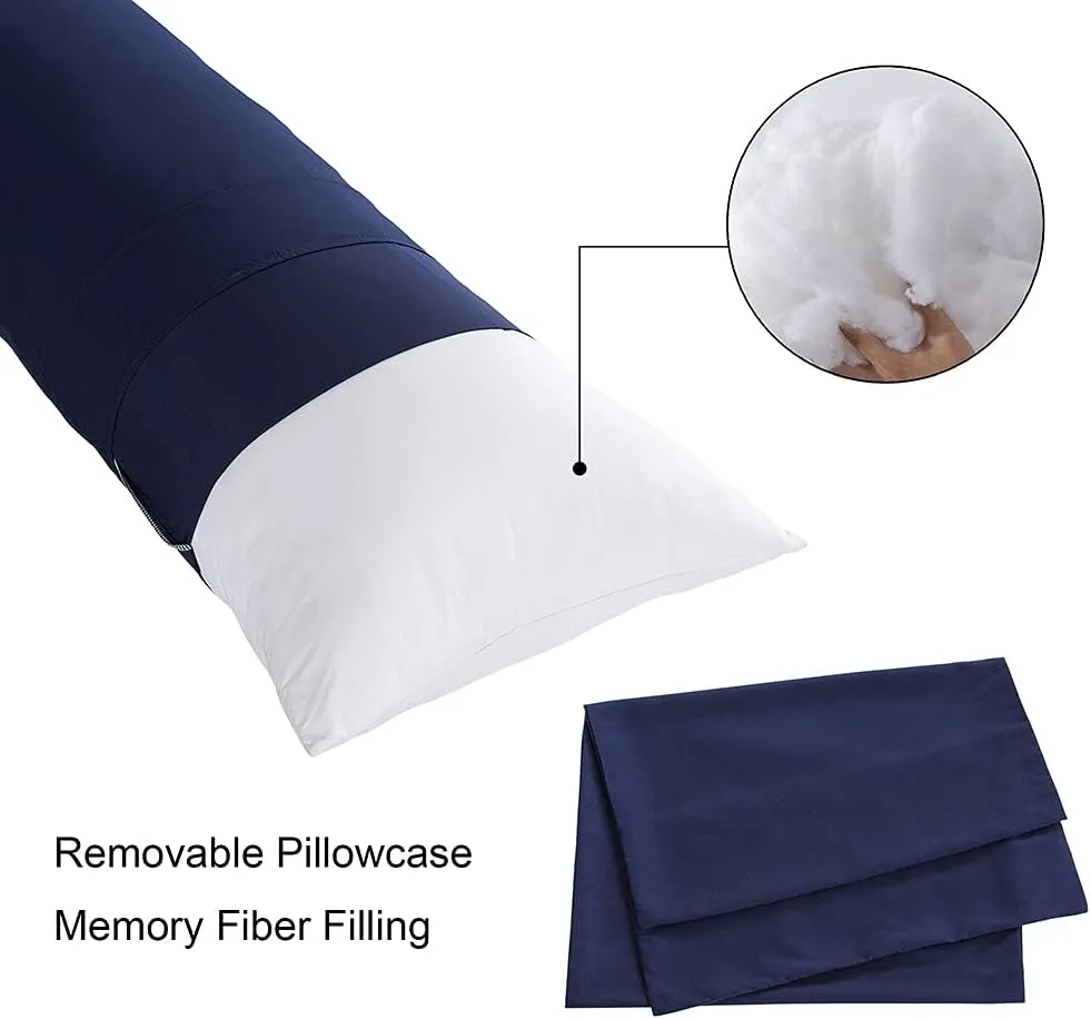 ELNIDO QUEEN Body Pillow with Pillowcase - Soft Long Bed Pillow for Adults - Breathable Full Body Pillow Insert for Sleeping, 20x54inches, Navy Blue