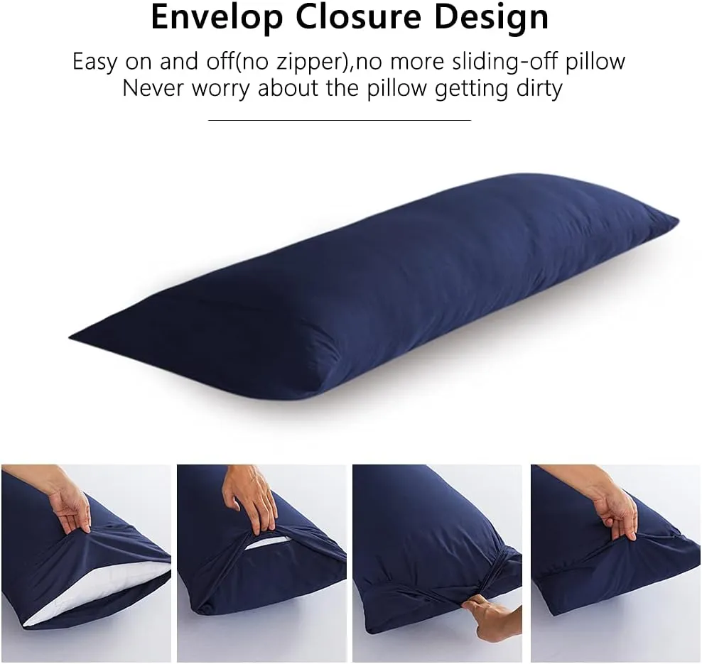 ELNIDO QUEEN Body Pillow with Pillowcase - Soft Long Bed Pillow for Adults - Breathable Full Body Pillow Insert for Sleeping, 20x54inches, Navy Blue