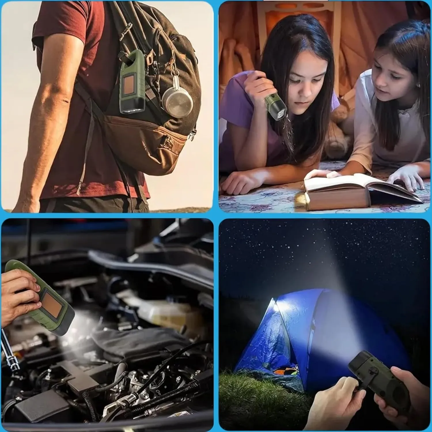 Emblem OD Hand Crank Solar Powered Flashlight, Emergency Rechargeable LED Survival Flashlight with Dynamo Crank and Carbiner Clip. Solar Rechargeable No Batteries Req. Go Bag Supplies. Green - 2 Pack