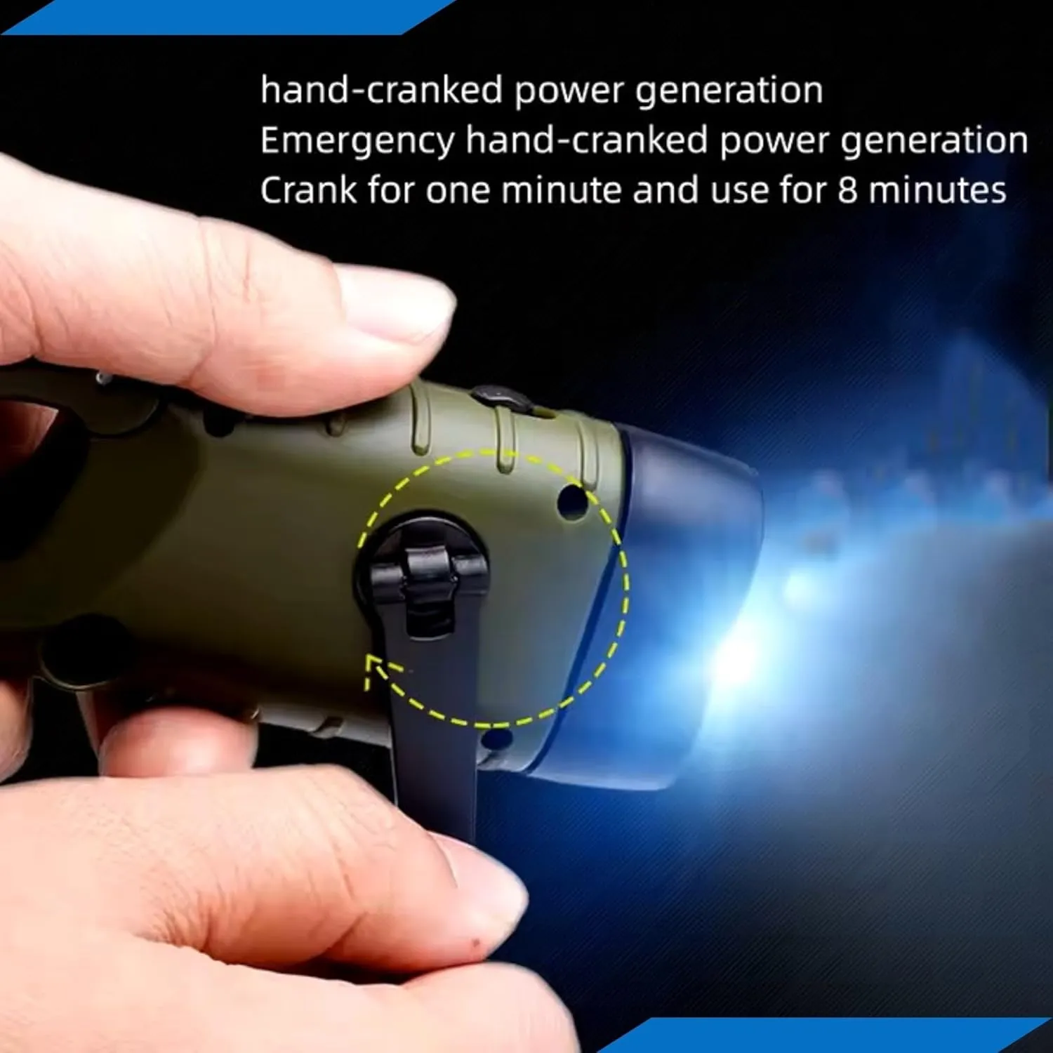 Emblem OD Hand Crank Solar Powered Flashlight, Emergency Rechargeable LED Survival Flashlight with Dynamo Crank and Carbiner Clip. Solar Rechargeable No Batteries Req. Go Bag Supplies. Green - 2 Pack