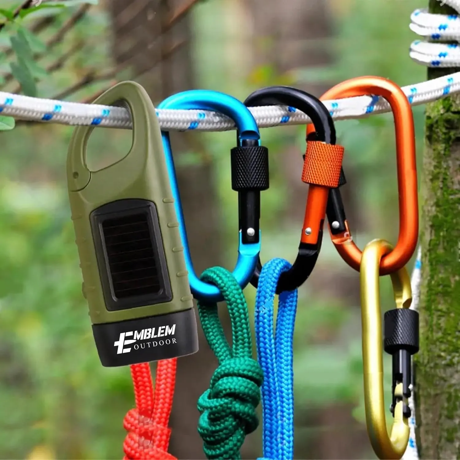 Emblem OD Hand Crank Solar Powered Flashlight, Emergency Rechargeable LED Survival Flashlight with Dynamo Crank and Carbiner Clip. Solar Rechargeable No Batteries Req. Go Bag Supplies. Green - 2 Pack