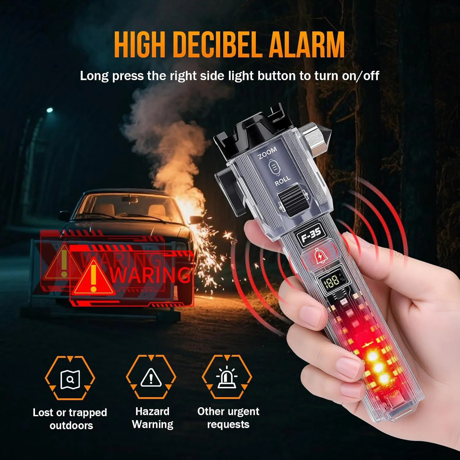 Emergency Car Flashlights High Lumens Rechargeable, 7 Modes Multifunctional Tactical LED Flashlights 2 Packs with Window Breaker, Belt Cutter, Alarm Buzzer, USB C, Emergency Flashlights for Car