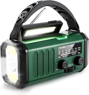 Emergency Hand Crank Radio with 10000mAh/37000mWh Battery Backup, NOAA/AM/FM Weather Radio, Type-C Charge,Solar Charging,SOS, 3 Modes LED Torch, Reading Lamp, Compass for Outdoor Survival