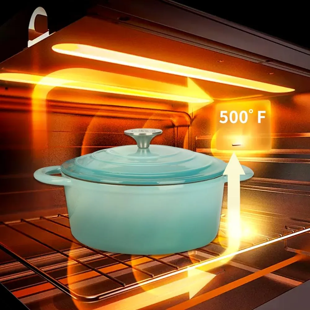 Enameled Cast Iron Dutch Oven, 5 QT Bread Baking Pot with Self Basting Lid, Non-stick Enamel Coated Cookware Pot, Great Christmas Gifts for Family, Teal
