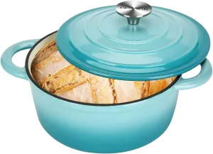 Enameled Cast Iron Dutch Oven, 5 QT Bread Baking Pot with Self Basting Lid, Non-stick Enamel Coated Cookware Pot, Great Christmas Gifts for Family, Teal