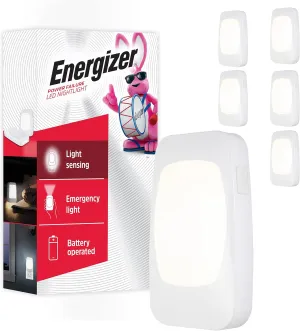 Energizer 4-in-1 LED Power Failure Night Light, 6 Pack, Plug-in, Light Sensing, Auto On/Off, Foldable Plug, Soft White, Emergency Flashlight, Tabletop Light, Hurricane, Storm, Tornado, 43666-P2
