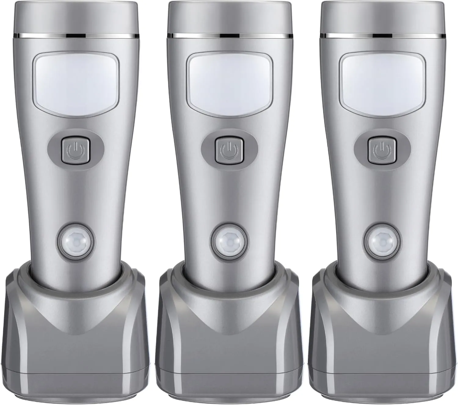 Enhon 4 in 1 LED Rechargeable Plug in Flashlights, 3 Pack LED Emergency Lights for Home Power Failure, Plug in Power Outage Light, Power Failure Light with Motion Detection (Silver)