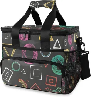 Eometrically Garbage Colored Chalk Black Cooler Bag Insulated Cooler Soft Sided Cooler 24 Can Portable Picnic Bag Large Leakproof Lunch Bag Box for Beach Grocery Camping Travel Car Men Women