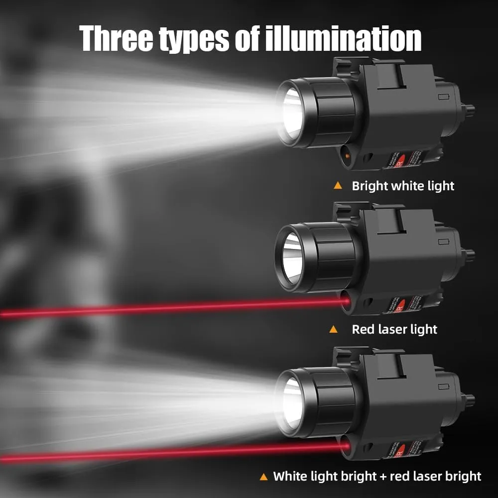 Ertus Compact Flashlight with Laser Sight, Red Beam and White LED Combo with Strobe Function, 550 Lumens with Pressure Switch for 20mm Picatinny Rail Mount for Pistol Handgun Rifles (Red Laser)