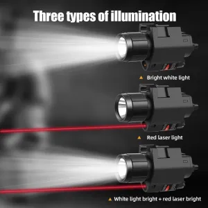 Ertus Compact Flashlight with Laser Sight, Red Beam and White LED Combo with Strobe Function, 550 Lumens with Pressure Switch for 20mm Picatinny Rail Mount for Pistol Handgun Rifles (Red Laser)