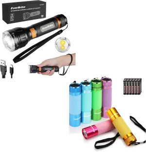 EverBrite 1000 Lumens Rechargeable Zoomable Aluminum Flashlight & 6-Pack Mini LED Flashlights