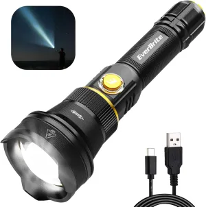 EverBrite Rechargeable Flashlight, 1000 Lumens Zoomable LED Tactical Flashlight with 4 Modes & Memory Function, Including Safety Hammer & USB C Cable for Camping, Hiking, Home, and Emergencies